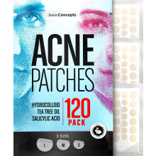 Basisconcepten Acne -patches (120 verpakking) Salicylzuur TEA Tree Oil en Hydrocolloid Puistelvlekken voor gezichtszitpleister (3 maten) Blekpatc