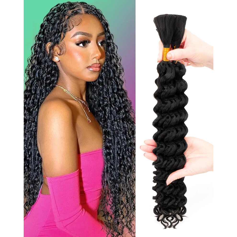 Miss Sula Deep Wave Bulk Braiding Hair Extensions-20 Inches 4 Bundles Natural Black Synthetic Curly Hair Bundle For Braiding No Weft Braids For Human(20""""