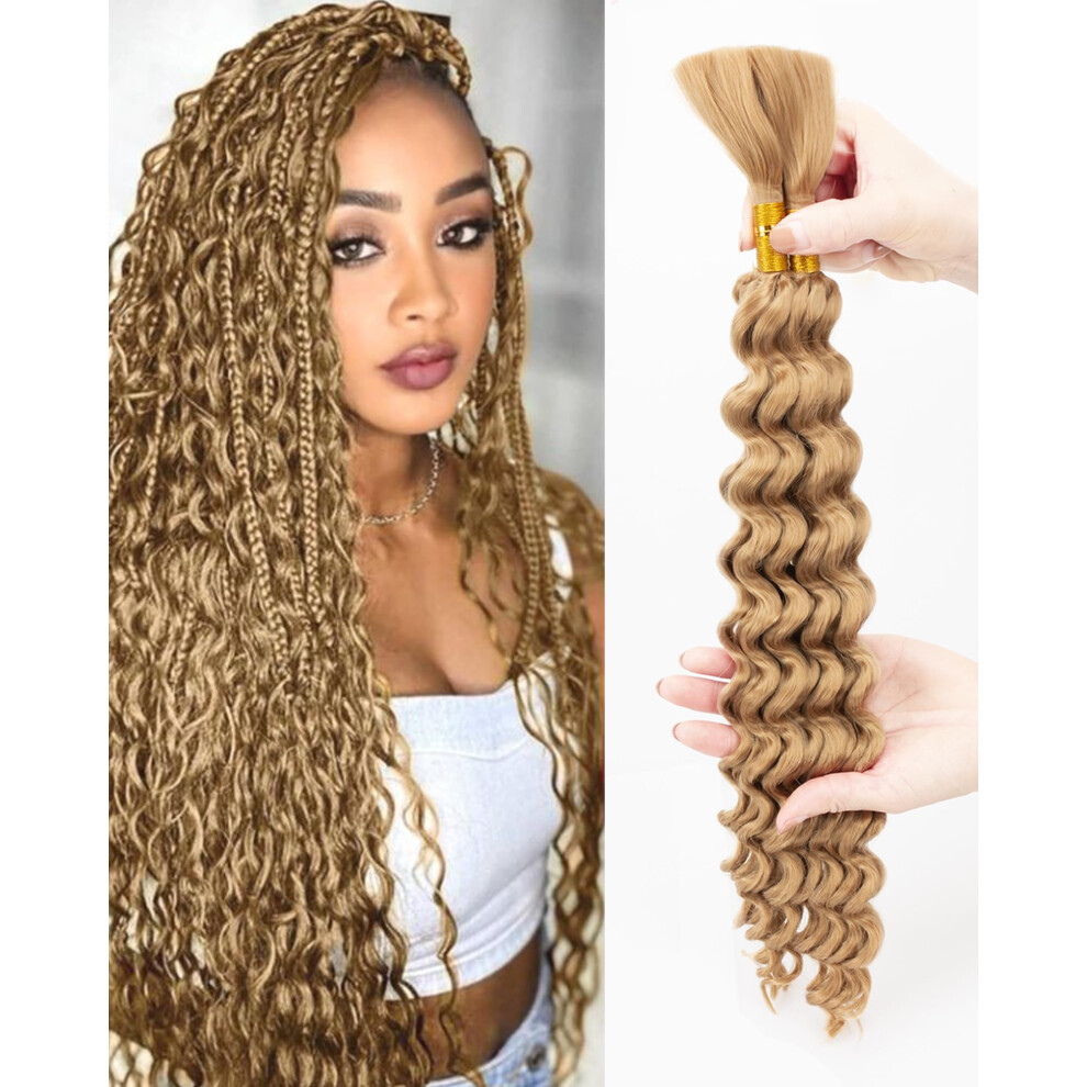 Miss Sula Deep Wave Bulk Braiding Hair Extensions-20 Inches 4 Bundles Blonde Synthetic Curly Hair Bundle For Braiding No Weft Braids For Human(20""""-4 Bundl