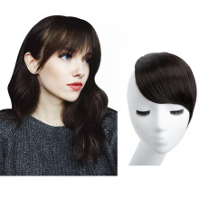 SARLA, flequillo lateral negro y marrn, Clip en piezas de pelo sinttico, extensin de flequillo recto para mujer