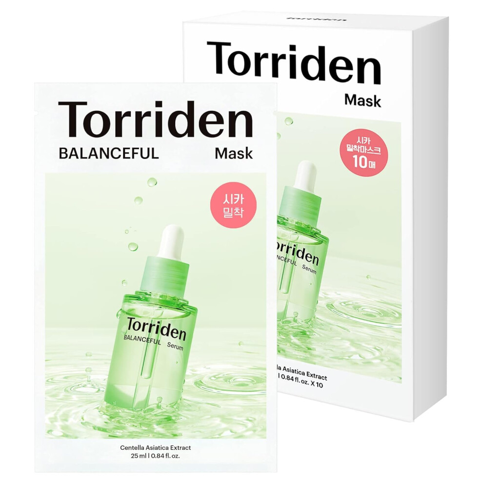 Torriden Balanceful Cica Facial Sheet Masks (10 Sheets) - Facial Mask For Soothing Calming Balancing And Nourishing With Centella Asiatica Hy