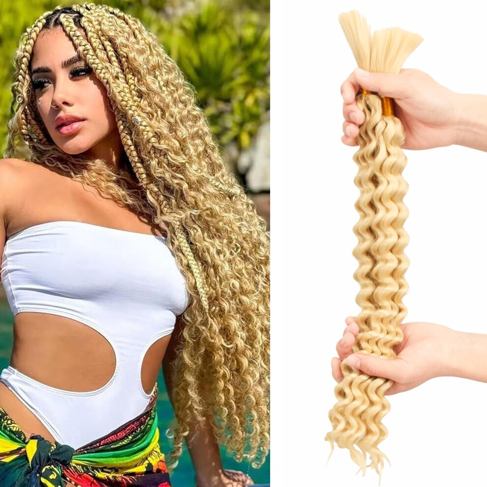 Miss Sula Deep Wave Bulk Braiding Hair Extensions-20 Inches 4 Bundles White Blonde Synthetic Curly Hair Bundle For Braiding No Weft Braids For Human(20""""-4