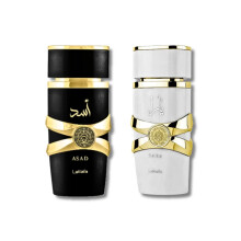 Lattafa para unisex 2 piezas Eau de parfum Gift Gift (Yara Moi para mujeres + Asad para hombres) 3.4 onza/100 ml cada uno