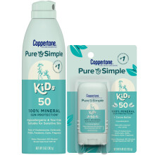 Coppertone Pure and Simple Kids Mineral Sunscreen Spray SPF 50 (5 Oz) + Kids Sunscreen Stick SPF 50 (0,49 Oz) Hypoallergeen, geurvrij, scheurvrij