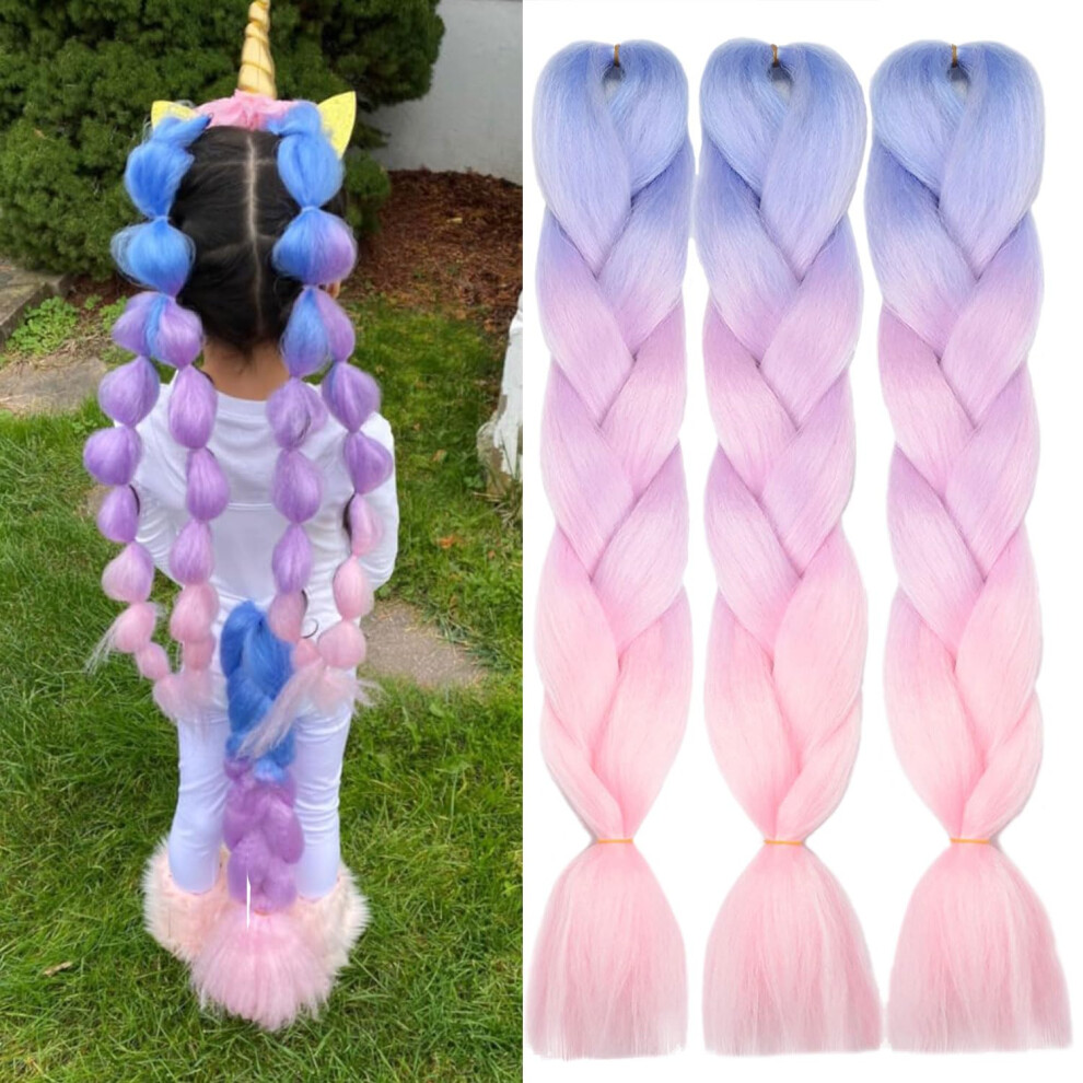 Vckovcko Pink Jumbo Braid Crochet Braids Hair Extension Three Tone Ombre Color Rainbow Jumbo Braiding For Twist Braiding,Jumbo Box Braiding Hair 24",3