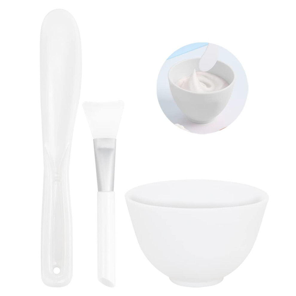 Fercaish White 3Pcs Diy Face Mask Mixing Bowl Microwavable Silicone Facial Mud Bowl Cosmetic Beauty Tool For Home Salon(White)