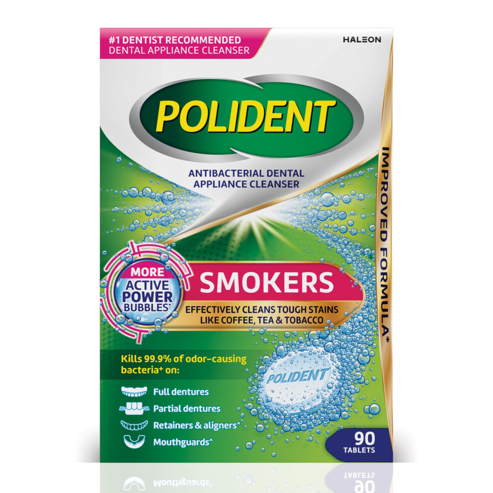 Polident Smokers Antibacterial Dental Appliance Cleanser Tablets 90 Count