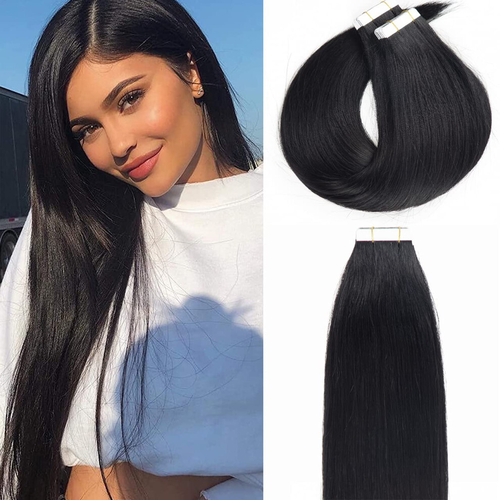 Lacer Unisex Black Lacerhair 18 Inch Invisible Remy Tape In Human Hair Extensions Natural Balayage Pu Skin Weft 100% Real Virgin Human Hair Color #1 Off Doubl