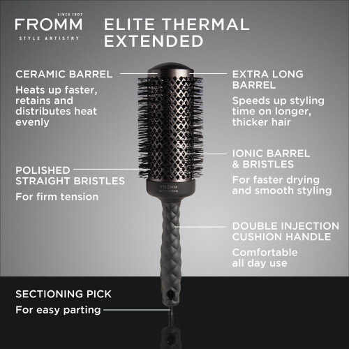 Fromm Elite Thermal Ceramic x Ionic Escova redonda de 2 polegadas para golpes especializados Secagem mais rpida do cabelo Barril estendido para 1