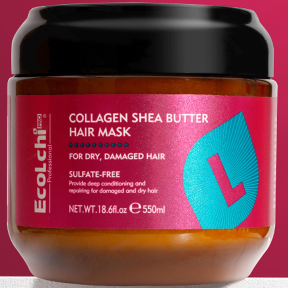 ECOLCHIPRO Ecolchi Collagen Hair Mask Deep Repair Conditioning Shea Butter Collagen Hair Treatment for Dry and Damaged Hair All Hair Types 18.6oz