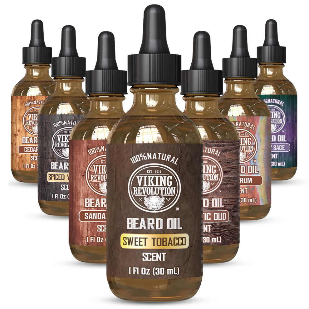 Viking Revolution Sweet Tobacco Beard Oil For Men - Natural Mens Beard Oil With Argan Oil And Jojoba Oil - Beard Softener Strengthens And Moistu