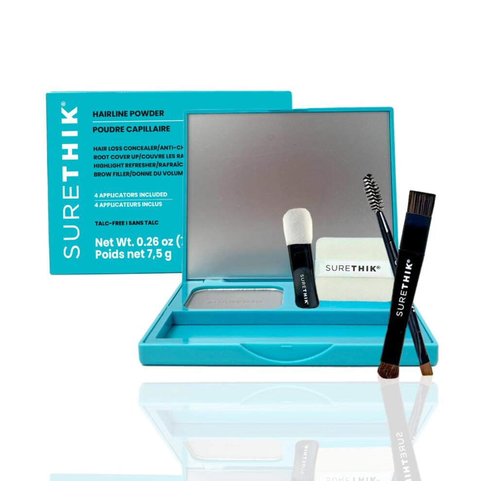 Surethik 4-In-1 Premium Hairline Powder Kit - Conceal Thinning Hair Root Touch-Up Highlight Refresher & Eyebrow Enhancer For Men And Women (Gre