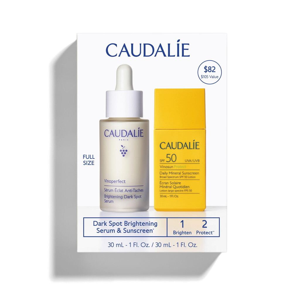 Caudalie Vinoperfect Dark Spot Brightening Serum & Vinosun Daily Mineral Sunscreen for Face  Broad Spectrum SPF 50 Lotion - Skin Care Set