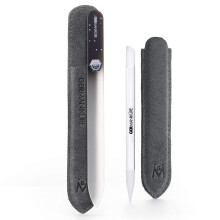 GERMANIKURE Crystal Glass Cuticle Stick & Black Nail File Set in Suede Leather Case - Handmade in Czech Republic - Professional Manicure Supplies