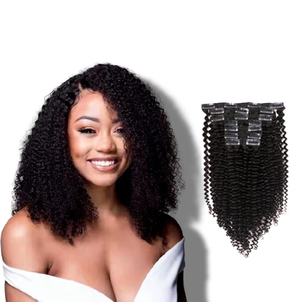 Vanalia Unisex Black Kinky Curly Clip In Hair Extensions For Women 3C 4A Hair Clip Ins 100% Remy Human Hair Double Weft Natural 120 Gram 16 Inch