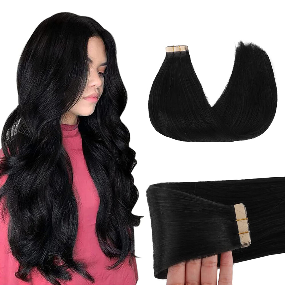 Goo Goo Unisex Brown Tape In Hair Extensions Human Hair 2 Dark 14Inch 50G 20Pcs Thick Ends Straight Seamless Tape In Invisible Tape In Hair Extensio