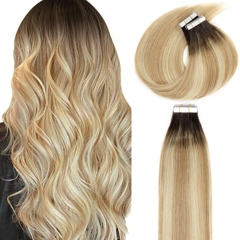 Lacer Unisex Brown Lacerhair Tape In Hair Extensions Human Hair 18 Inch Pu Weft Tape In Human Hair Extensions Caramel Blonde Mixed Bleach Blonde With Darkest