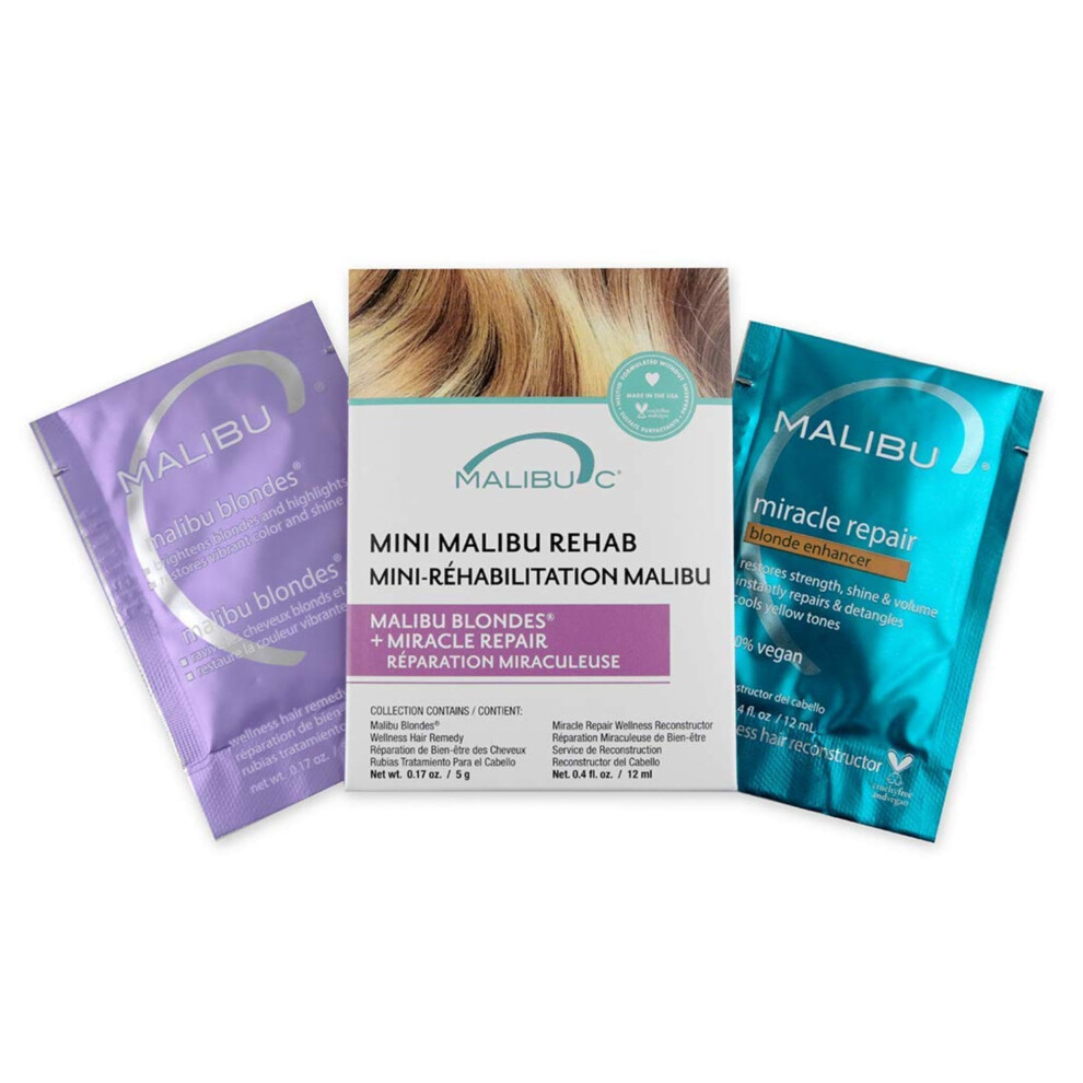 Malibu C Mini Rehab Malibu Blondes - Contains 2 Hair Remedy Packets - Vitamin Complex Hair Remedy to Restore Hair Vibrancy - Hair Care for Natura