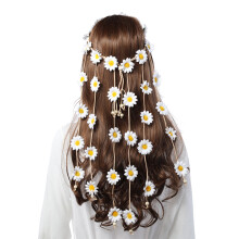 AWAYTR Blumen Hippie Stirnband Blumenkranz Bohemian Sonnenblumen Perlen Haarschmuck (Weiß)