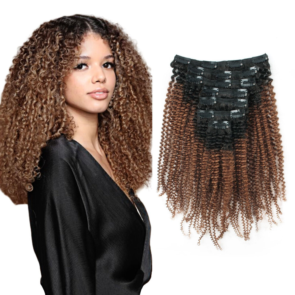 Sassina Remi Clip Cheveux Humain En Extensions Afro Curly 3C 4A Pour Les Femmes Noires Two Tone Natural Black Fading To Gingin 120 Grammes 7 Pi-image