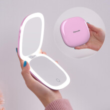 Mocado Compact LED rejsesminkespejl - 4 tommer 1X/10X forst?rrelse rejsespejl med lysd?mpbare dobbeltsider oplyst USB genopladeligt kompakt spejl