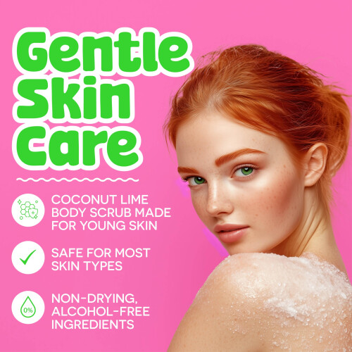 BeYOUtiful Coconut Lime Body Sugar Scrub para crianas e adolescentes - Esfoliante suave com leo de amndoa doce de karit e vitamina E sem crue 1