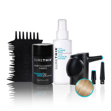 SureThik Haarverdichtungsfaser-Starterpaket mit Anwendungswerkzeugen kommt mit 1 x 15 g Haarfaser, 1 x 3 Unzen Haltespray, 1 x Haarfaser-Spray-Ap