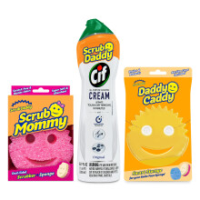 Scrub Daddy Scrub Mommy Daddy Caddy + Cif All Purpose Cleaner - Scratch-Free Dual-Sided Kitchen + Bathroom Scrubber + Multipurpose Cleaning Cre