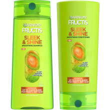 Garnier Fructis Sleek & Shine Shampoo (22 Fl Oz) + Conditioner (21 Fl Oz) Set for Frizzy, Dry Hair, Plant Keratin + Argan Oil (2 Items), 1 Kit (Packag