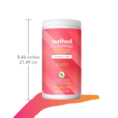 Method Method All-Purpose Cleaning Wipes, Pink Grapefruit, Multi-Surface, Compostable, 70 Count (Pack of 1) 2
