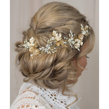 Kercisbeauty Bandeau vintage en forme de feuille de fleur dore avec strass et perles de vigne pour cheveux de marie, diadme de mariage rustiqu