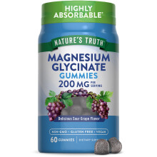 Nature's Truth, Magnesiumglycinat Gummis, Natürliche Traube, 200 mg, 60 Vegane Gummis (100 mg pro Gummi)