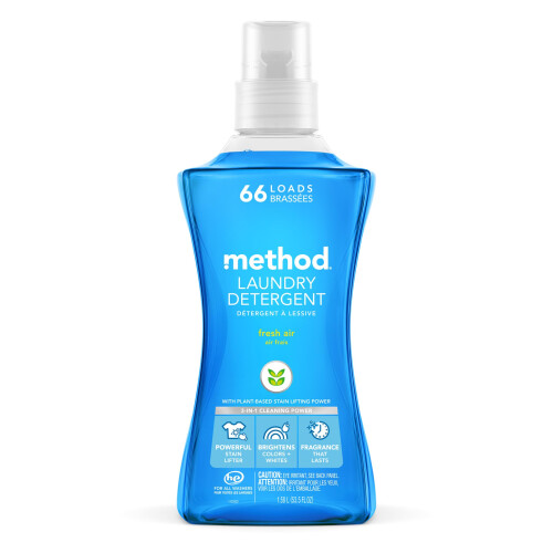 Method Method Liquid Laundry Detergent  Fresh Air  66 Loads Per Bottle  Biodegradable Formula  Plant-Based Stain Remover  53.5 Fl Oz (Pack of 1)