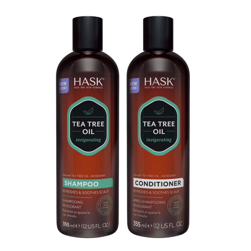 Hask Tea Tree Oil & Rosemary Invigorating Shampoo + Conditioner Set For All Hair Types Color Safe Gluten-Free Sulfate-Free Paraben-Free Crue