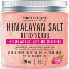 First Botany Himalayazout lichaamsscrub met collageen en stamcellen Natuurlijke exfolirende zoutscrub Lichaams- en gezichtssouffl (20 oz)