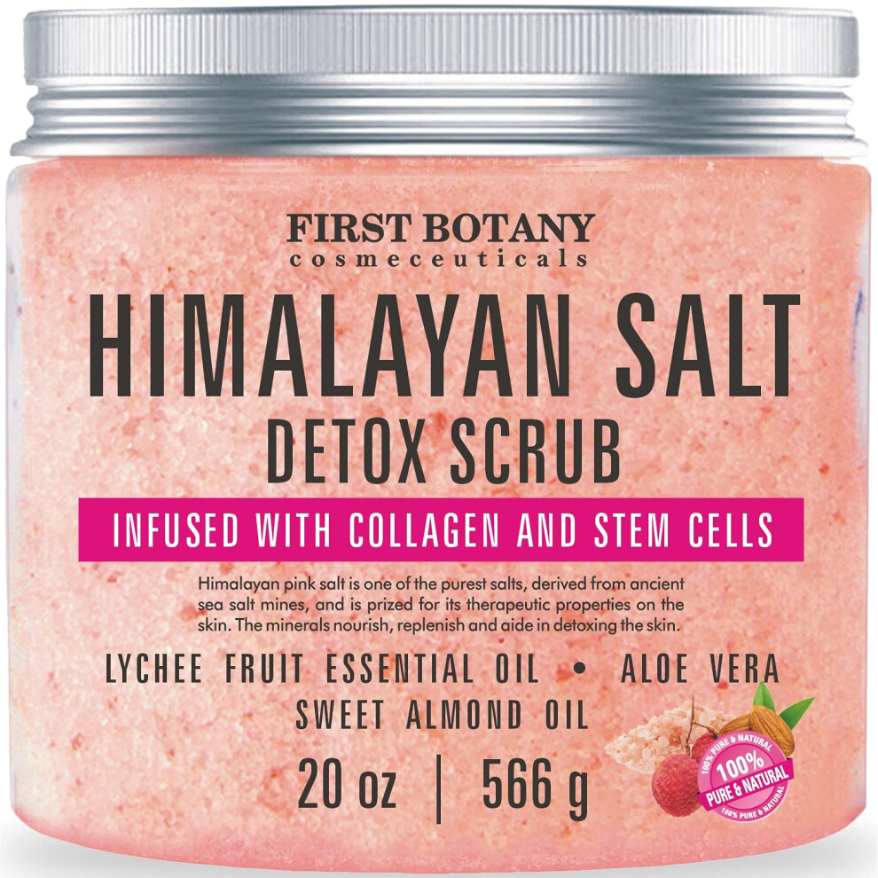 First Botany Himalayan Salt Body Scrub With Collagen & Stem Cells Natural Exfoliating Salt Scrub Body & Face Souffle (20 Oz)