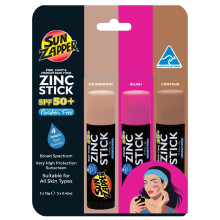 Sun Zapper Beauty Pack - SPF 50+ zinkoxide zonnebrandcrmesticks - 3-pack (lichte huidskleur, donkere huidskleur roze) - breed spectrum waterbest