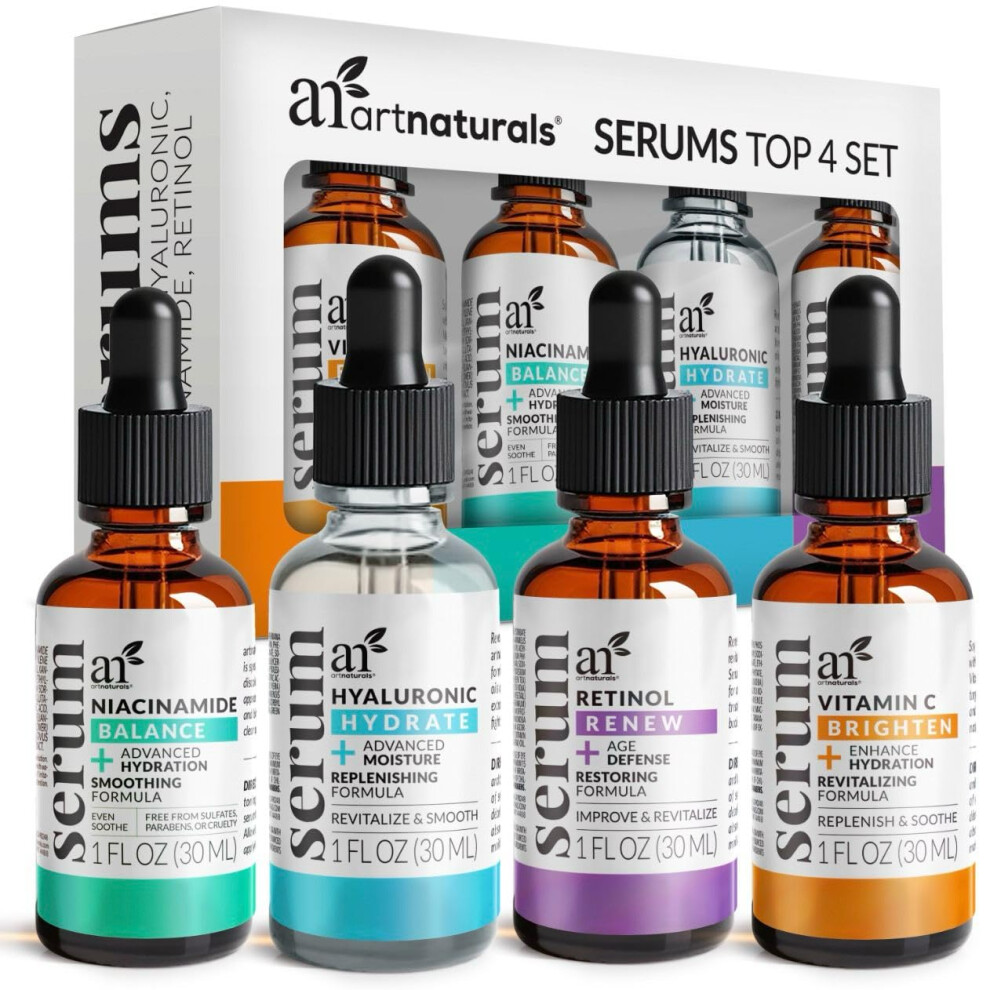 Vitamin C Serum Hautpflege 4-Teiliges Set: Enthlt Retinol, Hyaluronsure Und Niacinamid Anti-Aging, Hautaufhellung, Feuchtigkeitsspendende Fal-image