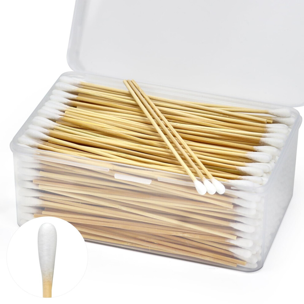 Urbanabode 500Pcs 6"""" Long Cotton Swabs In Storage Box - Strong Cleaning Swab With Wooden Handle - Lint Free Cotton Swabs With Wooden Sticks - Cotton Tipped
