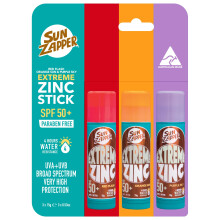 Sun Zapper Extreme Zinc Stick Triple Pack - SPF 50+ Resistente alla crema solare resistente all'acqua - viola arancione rosso - 15 g ciascuno - Made
