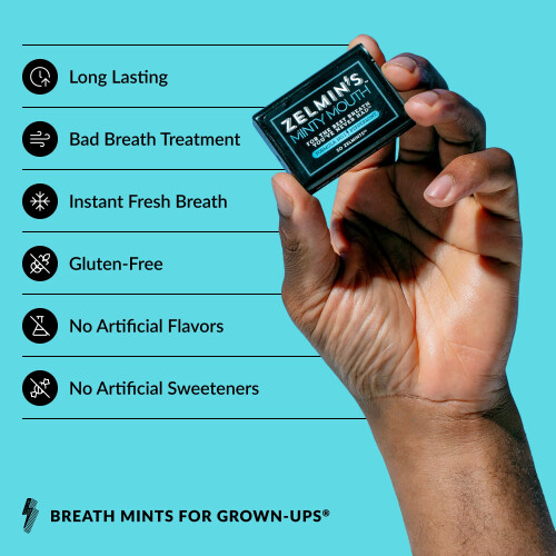 Zelmin's Minty Munh Freshener - (5 Pack) Långvarig Behandling av Dålig Andedräkt för Vuxna 1