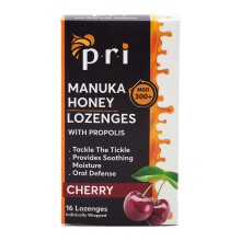 P.R.I Manuka honungstabletter med propolis lugnande hosta och halsdroppar MGO 300+ certifierad (Cherry 16 Count)