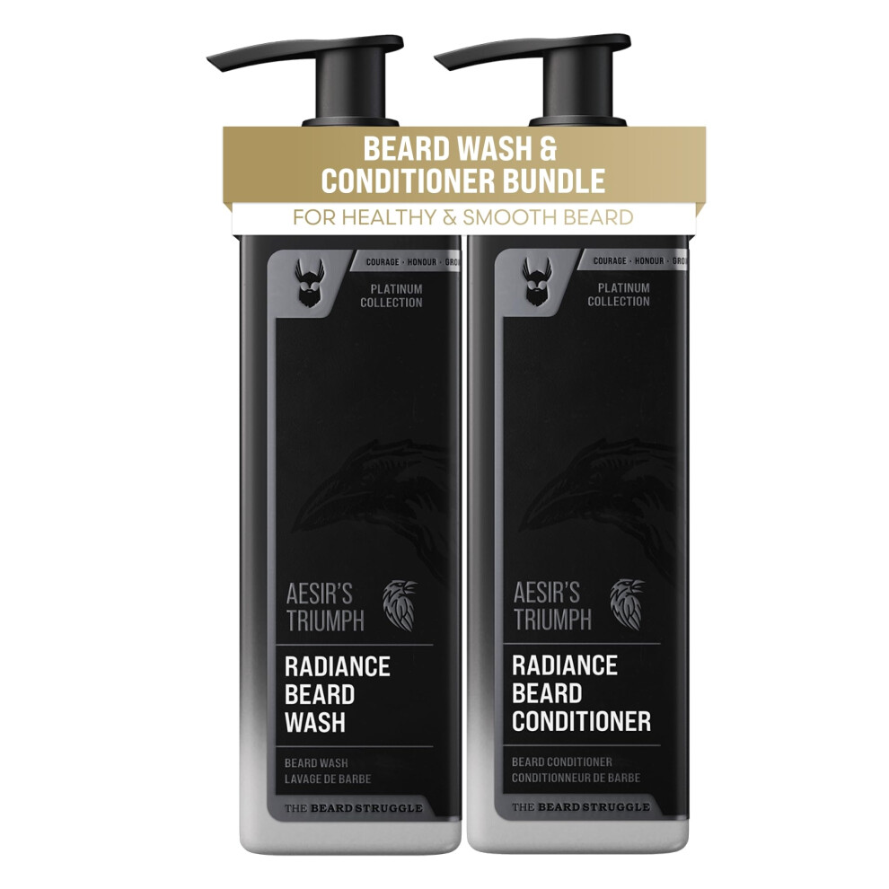 The Beard Struggle Radiance Beard Wash & Conditioner Bundle For Men - Platinum Collection - Pack Of 2 - Aesir's Triumph - Nourish Cleanse Softe