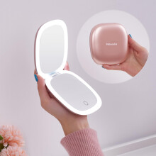 Kompakt LED-frstorande resesmink-spegel - 4 tum 1X/10X frstoring Liten handficka Dimbar Dubbelsidig USB Uppladdningsbar pekskrm Brbar Bordssk