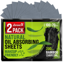 Natural Oil Blotting Sheets for Face with Bamboo Charcoal - 2pk/200 Makeup Friendly Oil Absorbing Sheets for Face - Blotting Papers for Oily Skin