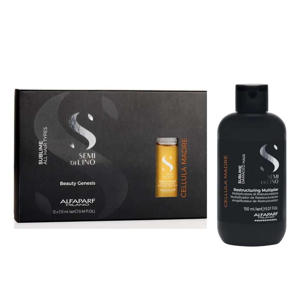 Alfaparf Milano Semi Di Lino Cellula Madre Beauty Genesis And Restructuring Multiplier Set For Damaged Hair - Repairs And Reconstructs For Health