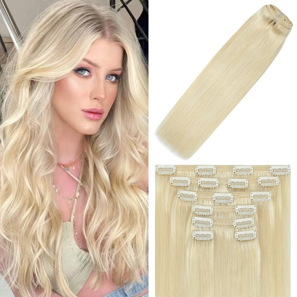 Windtouch Unisex Silver Clip In Hair Extensions Human Hair Platinum Blonde Hair Extensions 10A Grade Brazilian 12Inch 100G 7Pcs Human Hair