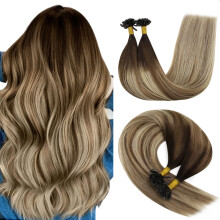 YoungSee U Tip Hårförlängningar Mänskligt Hår Balayage 14In Utip Remy Hårförlängningar Ombre Mörkbrun till Brun med Blont
