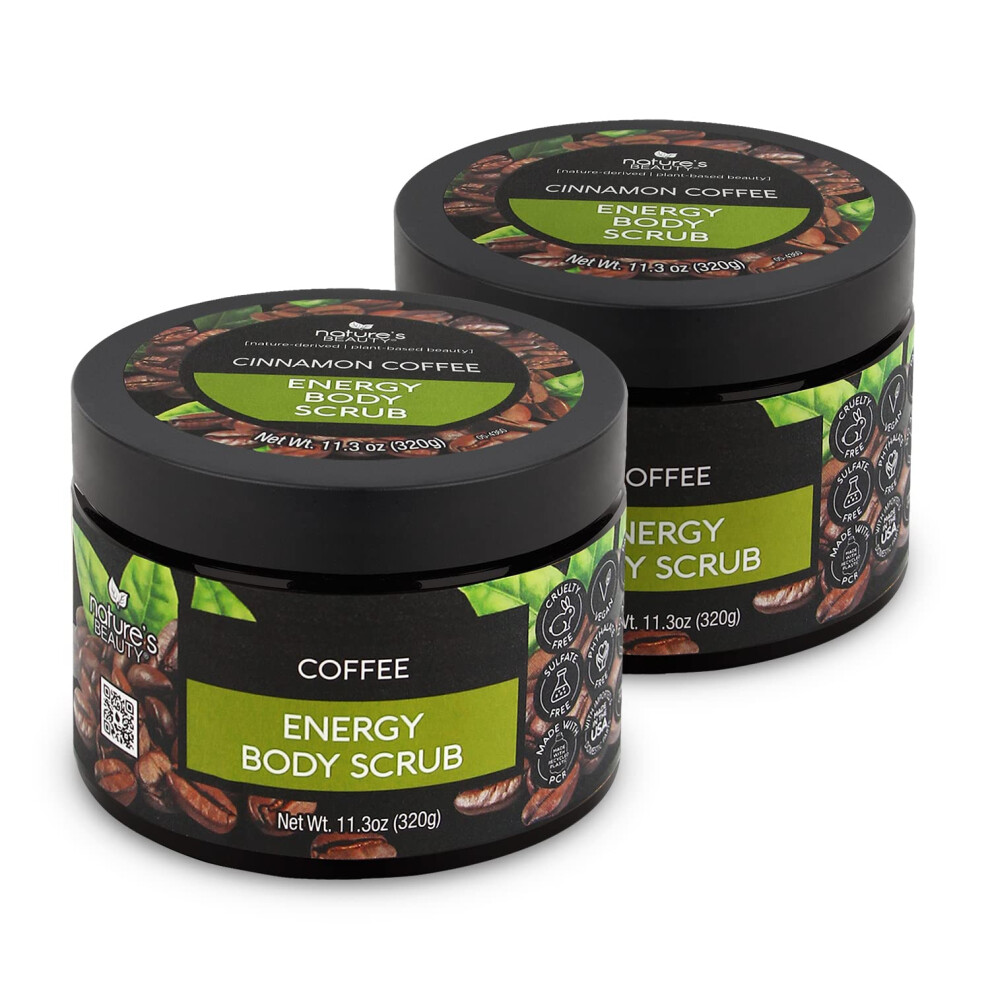 Nature's Beauty Cinnamon Coffee Energy Body Scrub Multi-Pack - Gently Exfoliate Energize & Invigorate Dull Skin Made W/Pomegranate & Babassu Oi