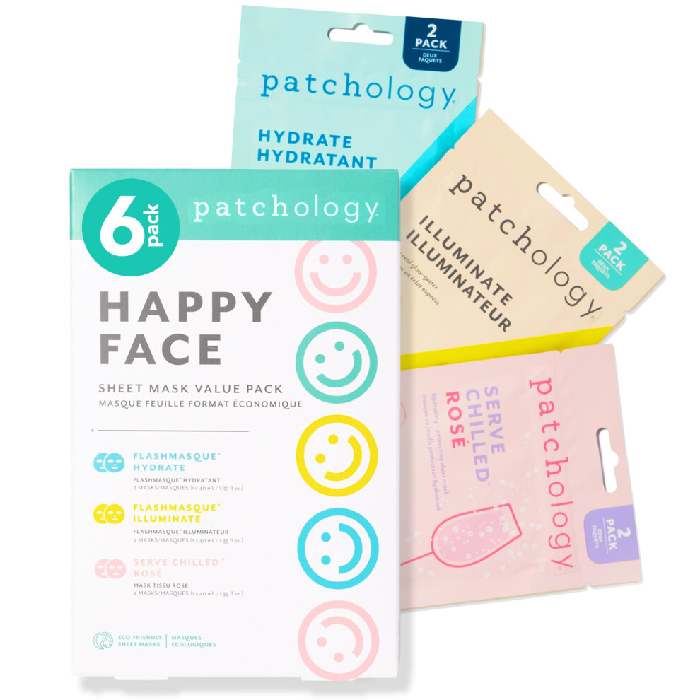 Patchology Face Mask Variety Pack - Aufhellende Gesichtsmaske Mit Vitamin C Stimuliert Kollagen. Feuchtigkeitsspendende Gesichtsmasken Mit Hyalur-image
